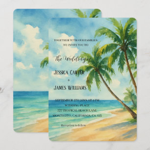 Tropical Beach Palm Trees Destination Wedding Invitation