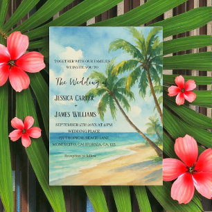 Tropical Beach Palm Trees Destination Wedding Invitation