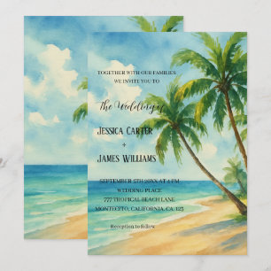 Tropical Beach Palm Trees Destination Wedding Invitation