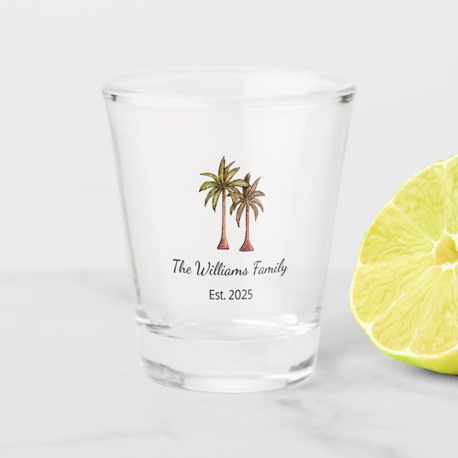 Tropical Beach Palm Trees Elegant Gold   Shot Glass (Front)