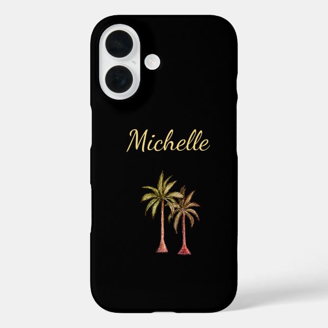 Tropical Beach Palm Trees Gold Script Black Case-Mate iPhone Case (Back)