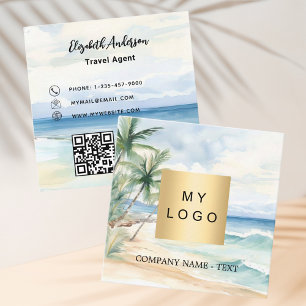 Tropical beach palm trees logo QR code Square Business Card