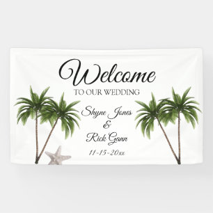 Tropical Beach Palm Trees Modern Starfish Wedding Banner