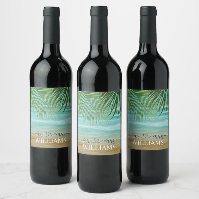 Tropical Beach Palm Trees Personalised Wine Label (Bottles)