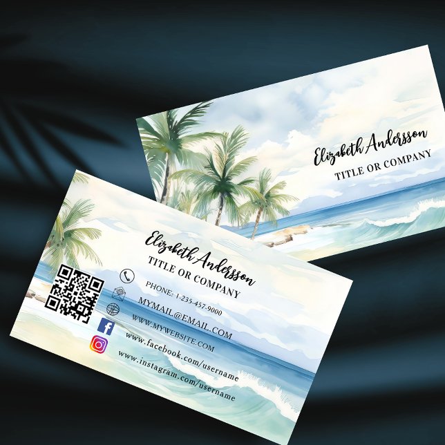 Tropical beach palm trees QR code social media Business Card (Creator Uploaded)