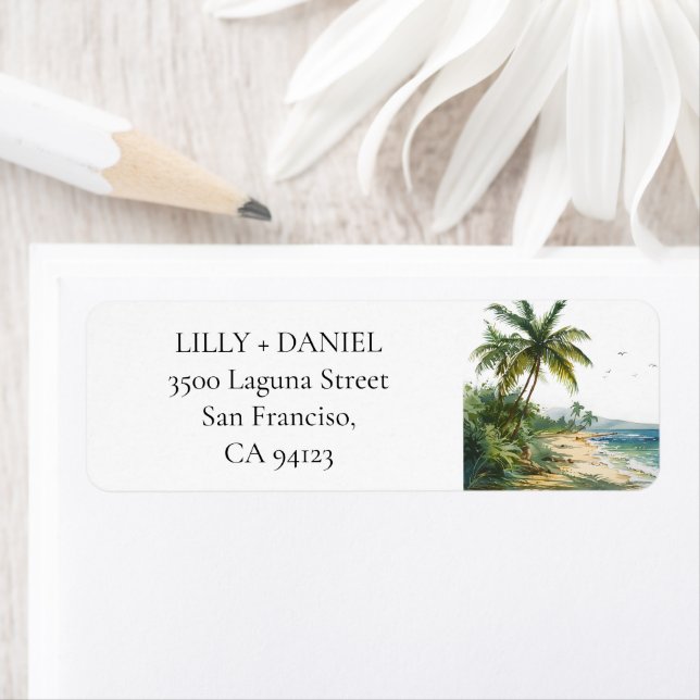 Tropical Beach Palm Trees Return Address (Insitu)