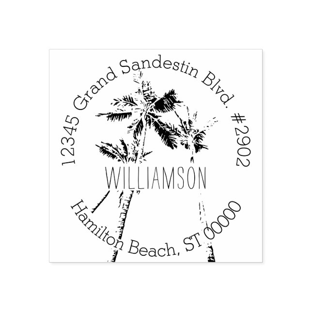 Tropical Beach Palm Trees Return Address Rubber Stamp (Imprint)