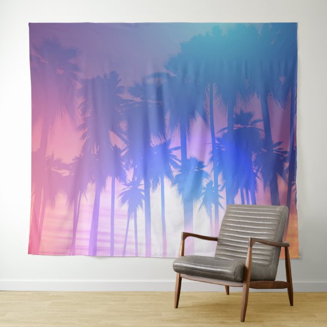 Tropical Beach Palm Trees Silhouette Ocean Tapestry (In Situ (Horizontal))