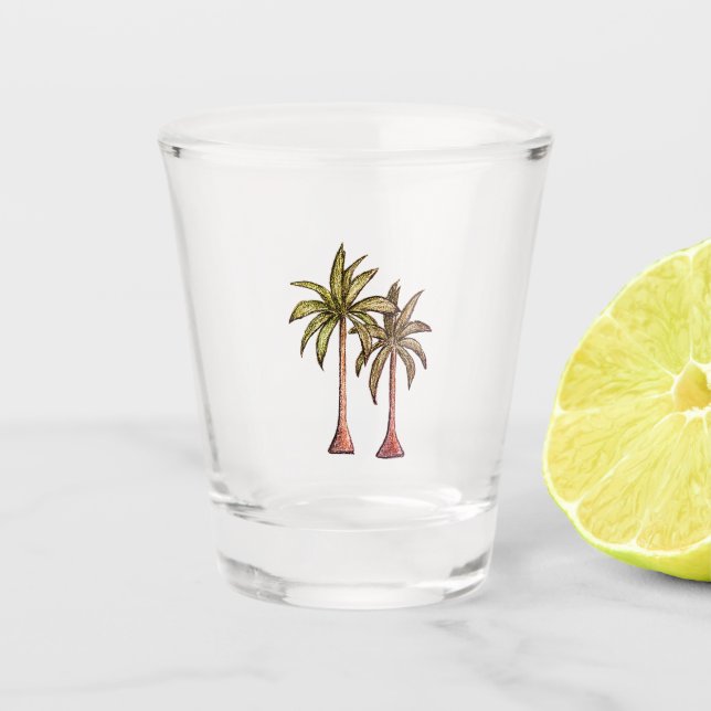 Tropical Beach Palm Trees Simple Summer Shot Glass (Front)
