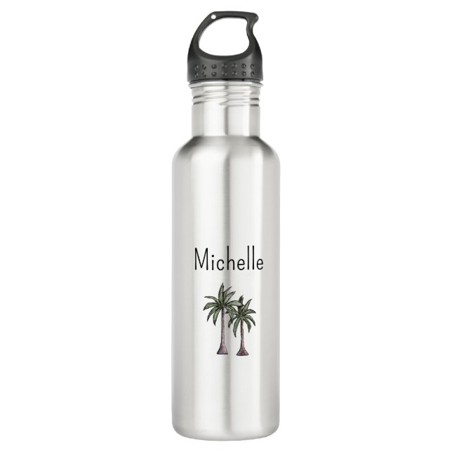 Tropical Beach Palm Trees Simple Typography  710 Ml Water Bottle (Front)