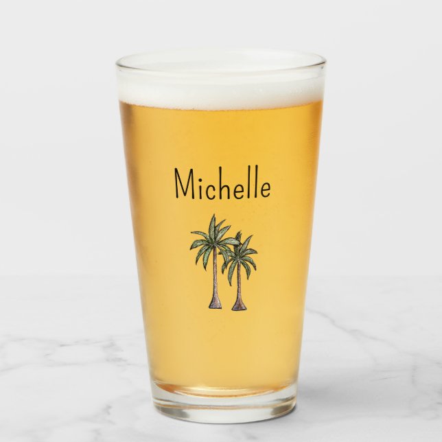 Tropical Beach Palm Trees Simple Typography Glass (Front Filled)