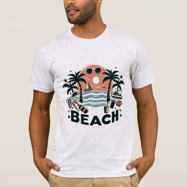 Tropical Beach Palm Trees & Sunset T-Shirt (Front)