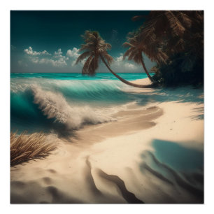 Tropical Beach Palm Trees Turquoise Water Poster