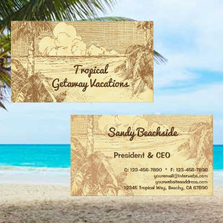 Tropical Beach Palm Trees Vintage Art Custom Business Card