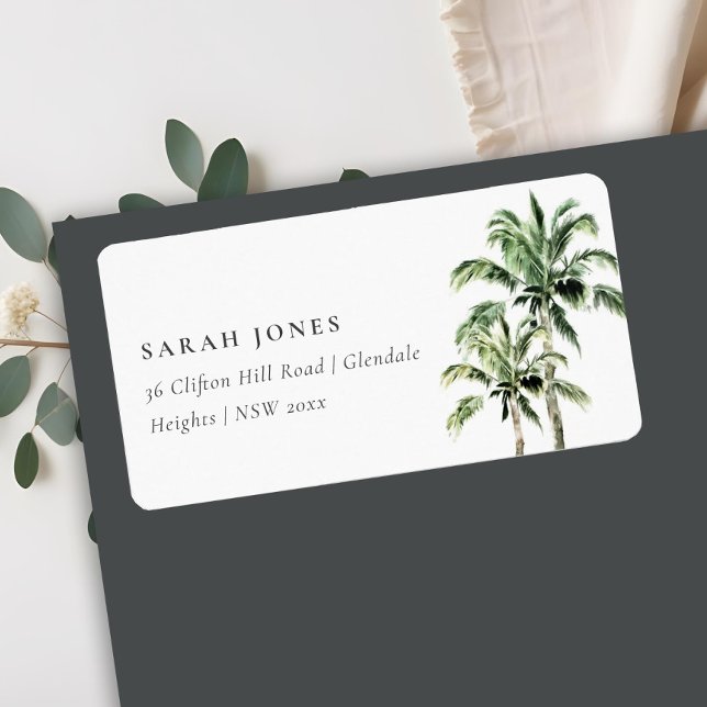 Tropical Beach Palm Trees Watercolor Address Label (Creator Uploaded)