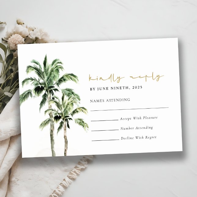 Tropical Beach Palm Trees Watercolor Wedding Rsvp (Creator Uploaded)