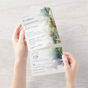 Tropical Beach Palm Trees Wedding  All In One Invitation