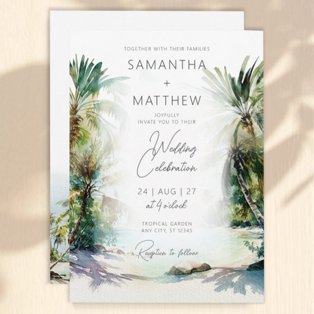 Tropical Beach Palm Trees Wedding Invitation (Creator Uploaded)