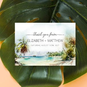 Tropical Beach Palm Trees Wedding Thank You Card