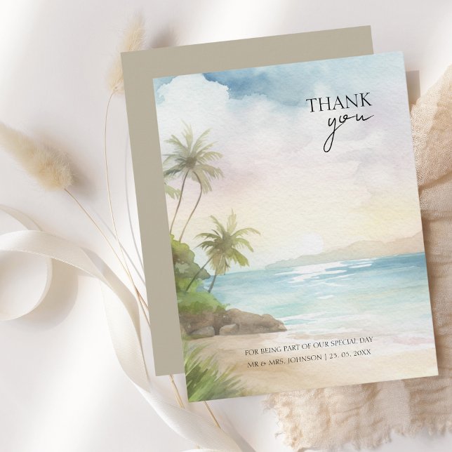 Tropical Beach Palm Trees Wedding Thank You Card (Creator Uploaded)