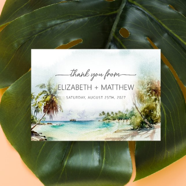 Tropical Beach Palm Trees Wedding Thank You Card (Creator Uploaded)