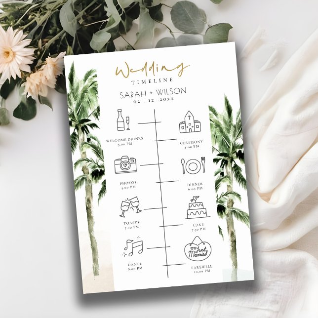 Tropical Beach Palm Trees Wedding Timeline Program Thank You Card (Creator Uploaded)