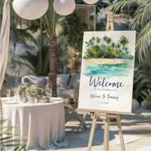 Tropical Beach Palm Trees Wedding Welcome