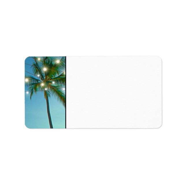 Tropical Beach Palm Trees with String Lights Blank Label (Front)
