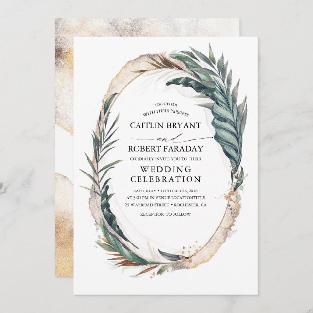 Tropical Beach Palm Wedding Invitation (Front/Back)