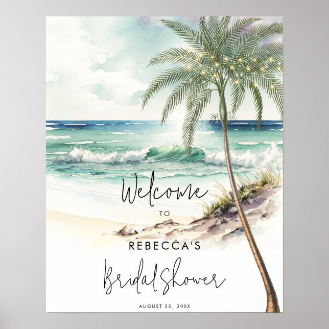 tropical beach palms bridal shower poster (Front)