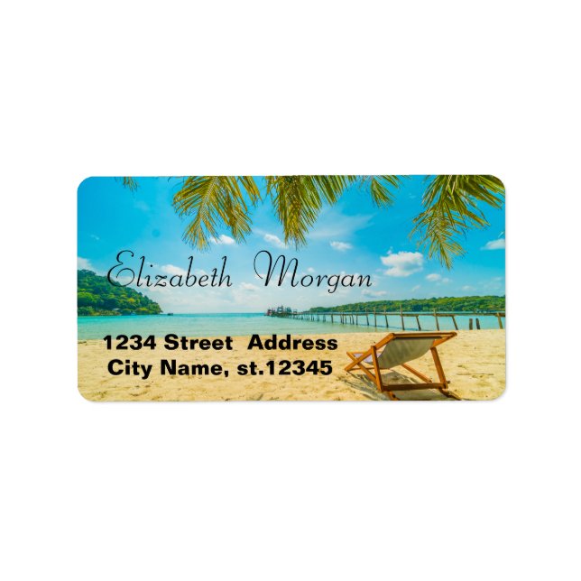 Tropical Beach,Palms,Chair,Relax Label (Front)
