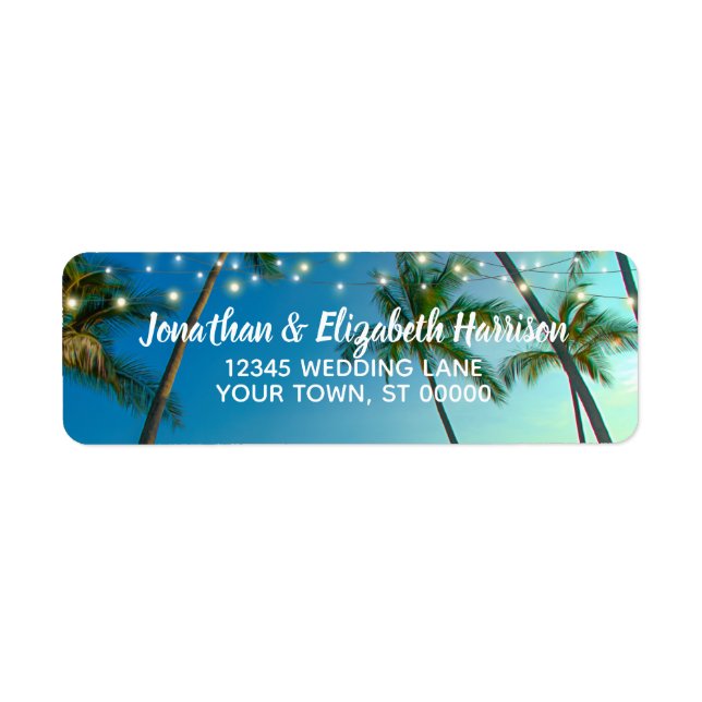 Tropical Beach Palms String Lights Return Address (Front)