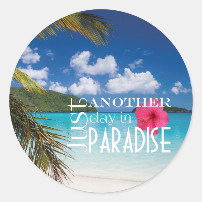 Tropical Beach Paradise Classic Round Sticker (Front)