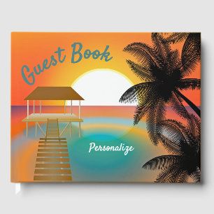 Tropical Beach Paradise Palm Tree Sunset Guest Book