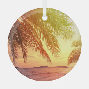Tropical Beach Paradise: Serene Landscape. Glass Tree Decoration