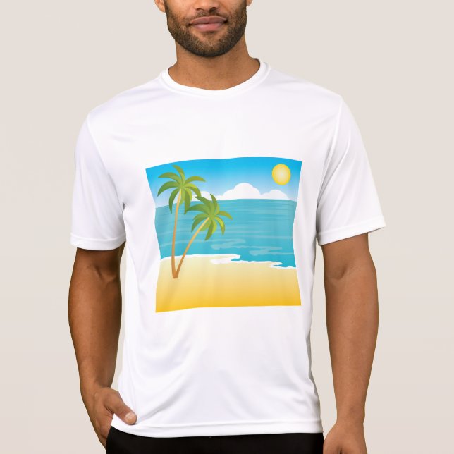 Tropical Beach Paradise with Palm Trees T-Shirt (Front)