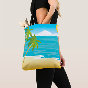 Tropical Beach Paradise with Palm Trees Tote Bag