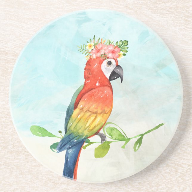 Tropical Beach Parrot Coaster (Front)