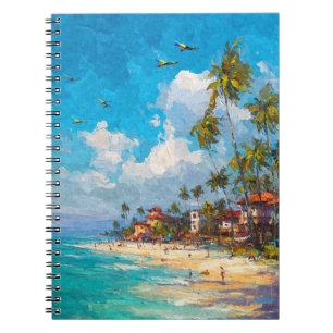 Tropical Beach Parrots Palm Sky Art Notebook