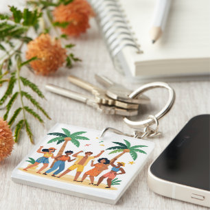 Tropical Beach Party Friends Summer Celebration Key Ring