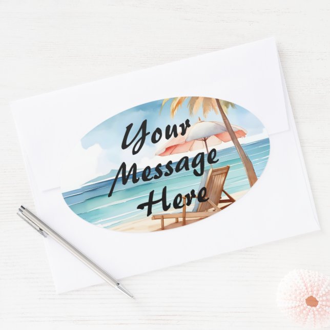 Tropical Beach Party Oval Sticker (Envelope)