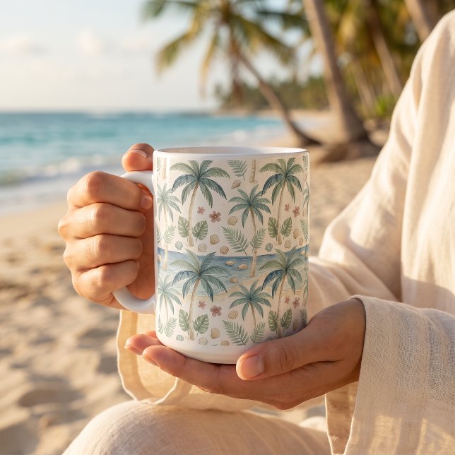 Tropical Beach pattern, Palm Trees and calm ocean Coffee Mug (Tropical Beach pattern, Palm Trees and calm ocean Coffee Mug)