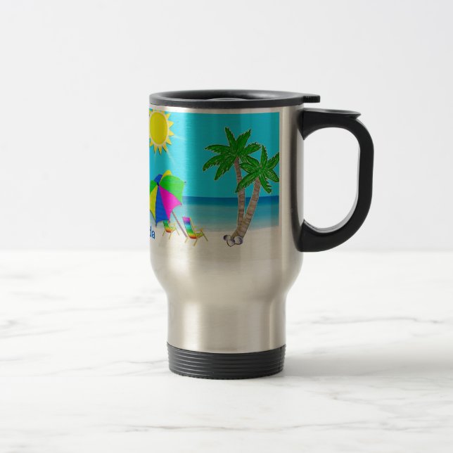 Tropical Beach Personalised Coffee Travel Mug (Right)