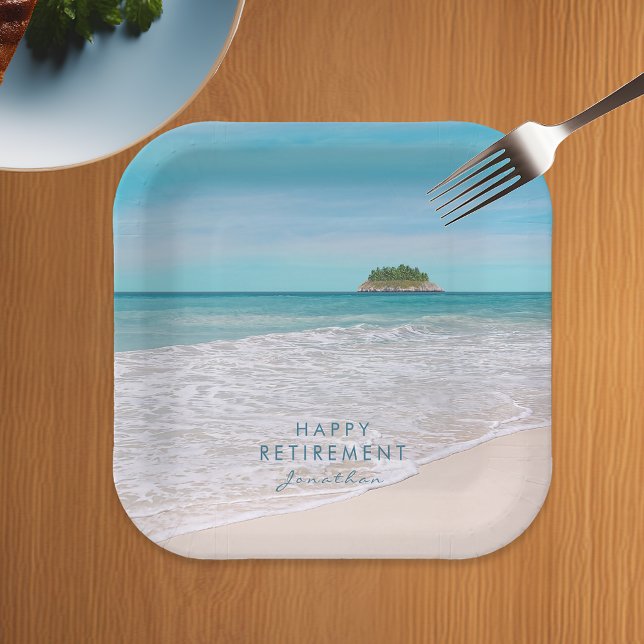 Tropical Beach Personalised "Happy Retirement" Paper Plate (Creator Uploaded)