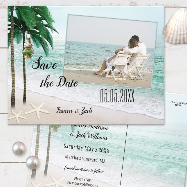 Tropical Beach Photo Save the Date Postcard (Creator Uploaded)