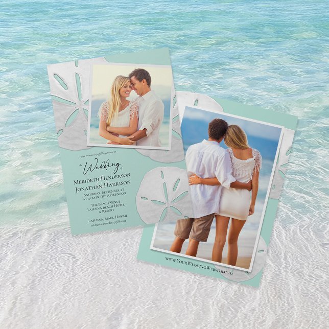 Tropical Beach Photo Sea Glass Sand Dollars  Invitation (Creator Uploaded)