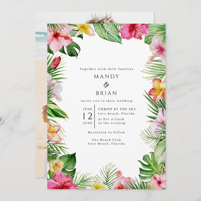 Tropical Beach Photo Wedding Invitation (Front/Back)