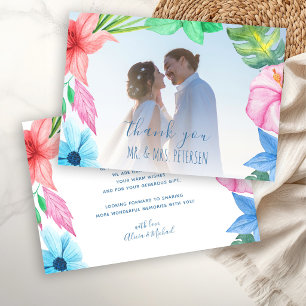 Tropical beach photo wedding  thank you card