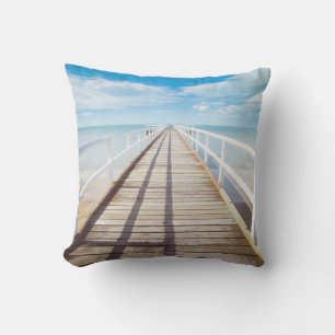 Tropical Beach Pier Outdoor Throw Pillow