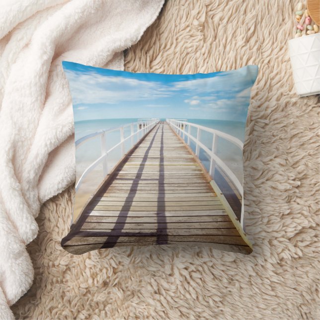 Tropical Beach Pier Throw Pillow (Blanket)